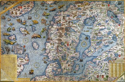 Escandinávia, detalhe da Carta Marina de Olaus Magnus, 1572 de Antonio Lafreri